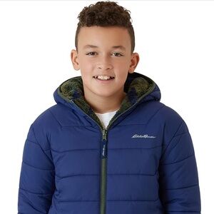 Eddie Bauer Boys' Reversible Jacket - Waterproof Lightweight Fleece Lined Hooded